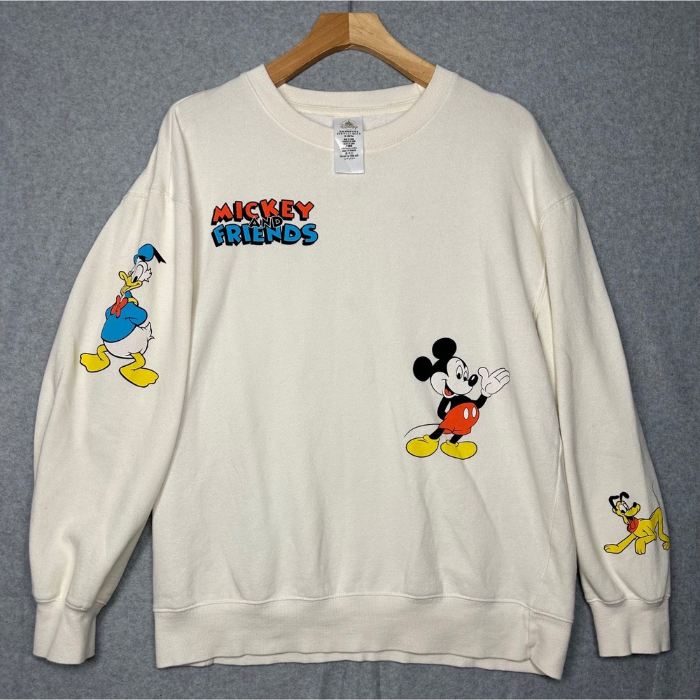 Disney Mickey and Friends Cream Crewneck Sweatshirt Mickey Donald Pluto Goofy M